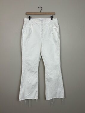 Loft Jeans Womens 32P White The Slim Flare Raw Hem Stretch High Rise Denim‎